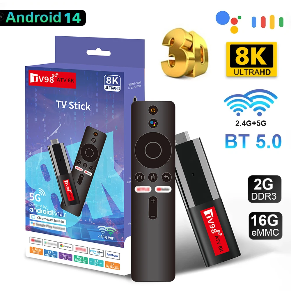 

Android13 ATV Voice Remote TV TV Stick Allwinner Support 8K Video 4K BT5.0 WiFi 6 Allwinner H618 Quad Core Cortex A53 Smart Box