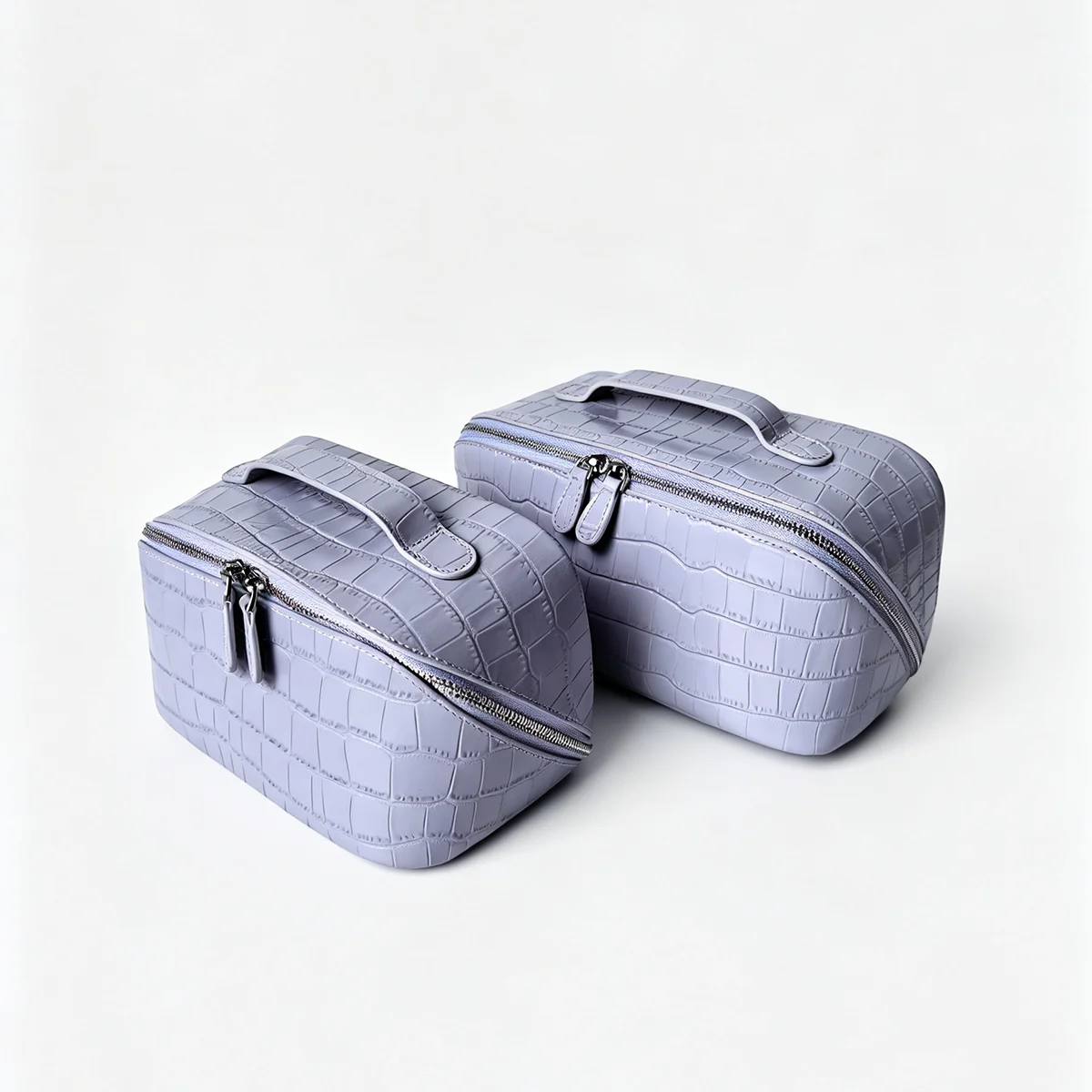 Kosmetiktaschen-Set aus echtem Leder mit lila Krokodilmuster, große Kapazität, Reise-Toilettentasche für Damen, Kosmetiktasche, Beutel – Detail 16