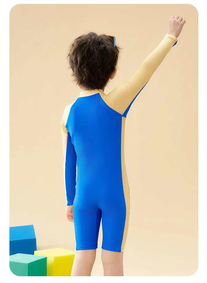 Boy Long Sleeve Professional WaterProof Front Zipper Surfing Beach SwimWear One Piece Knee Length Quick-Dry Bathing SwimSuit - Image 2