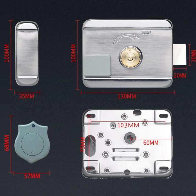 Electronic Door Lock Gate Lock With Exit Button Push Button Key Token 125Khz Smart Lock Optional Remote Controler