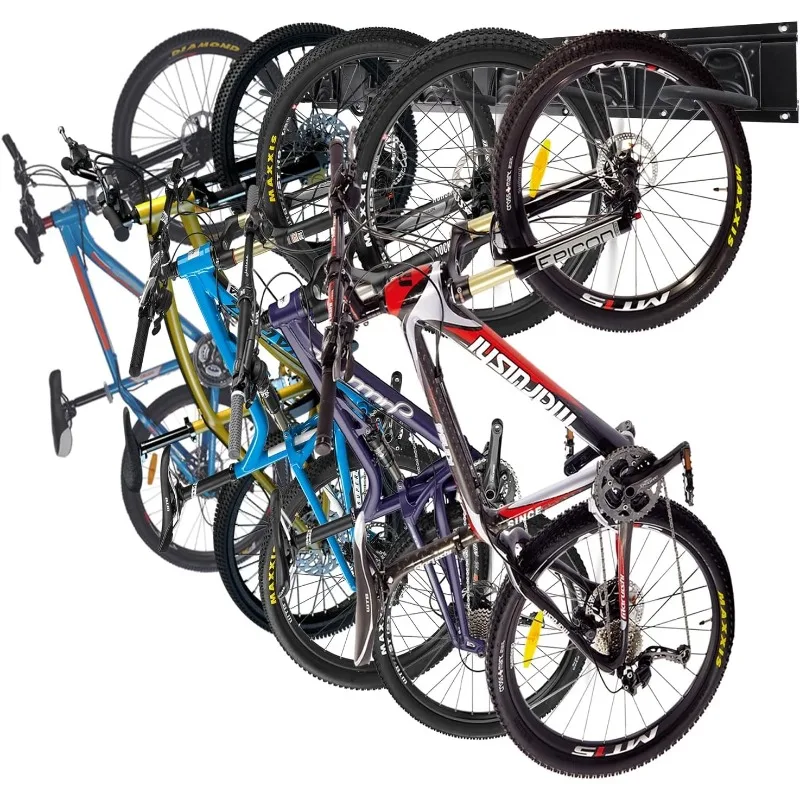 

Bike Storage Rack, 6 Bike Racks and 6 Helmets Hooks, Wall Mounted Bike Storage Rack, Max capacity 600lbs