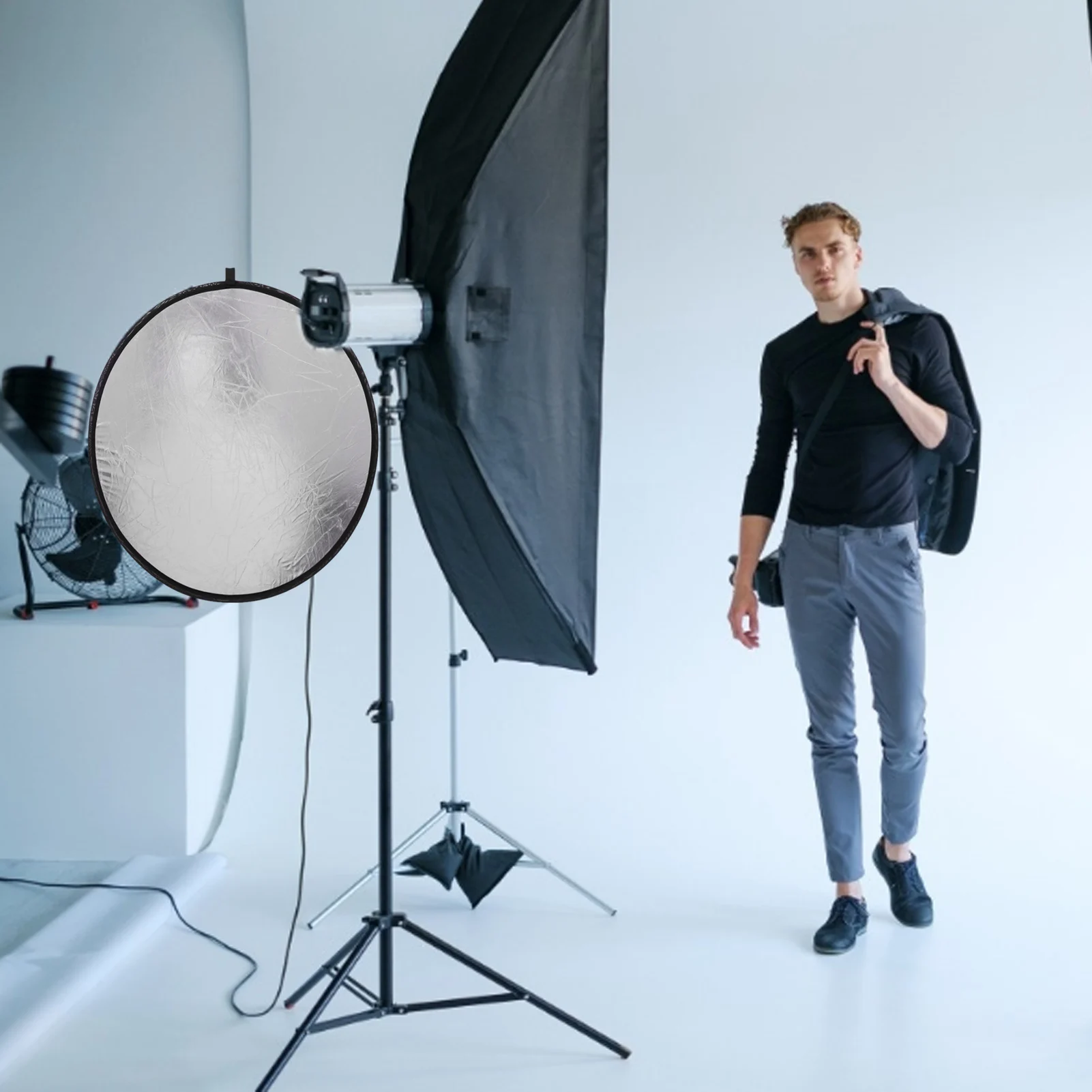 Reflector de estudio fotográfico 2 en 1, disco portátil plegable de 30cm/12 pulgadas, color blanco y plateado