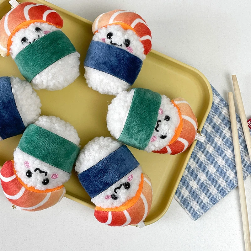 LLavero de peluche de muñeco de salmón japonés, decoración de bricolaje suave, dibujos animados de Sushi, arroz y verdura, llavero de coche, 1 unidad