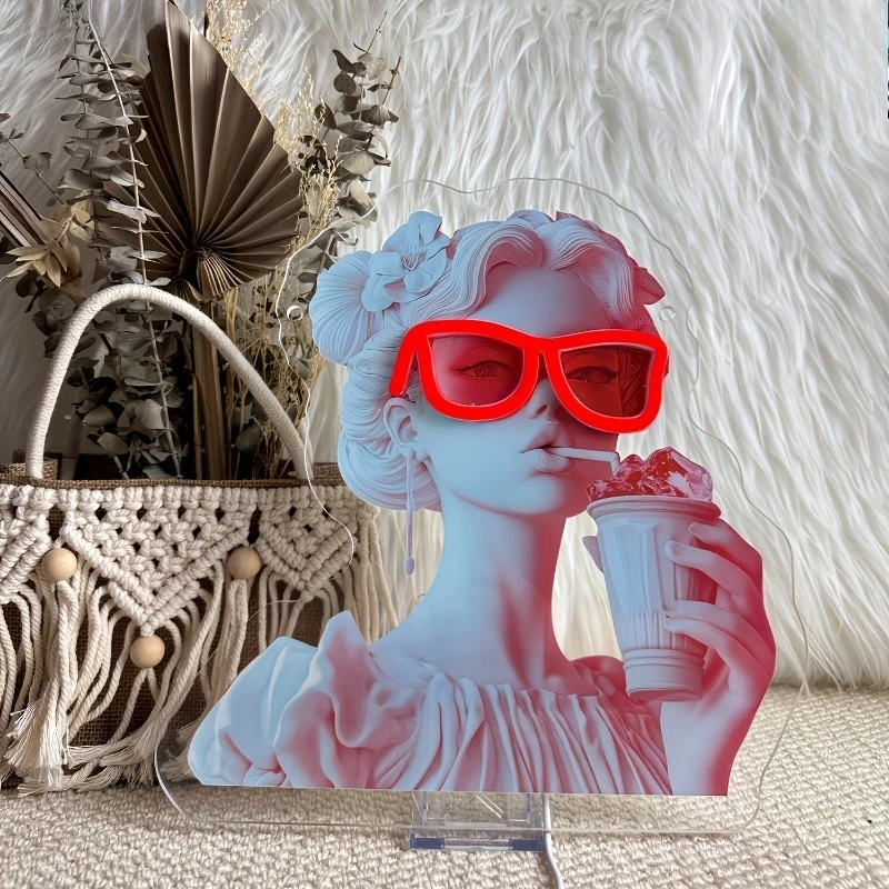 Statue Woman Neon Sign Drinking Beverage Neon Light Sign Funny Dimmable USB Powered for Bedroom Room Bar Holiday Party Pub Decor view 4