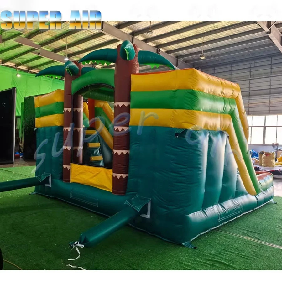 Casa de salto inflável portátil tropical dupla corrediça de água combo molhada ou seca castelo de casa inflável para aluguel de festa ao ar livre