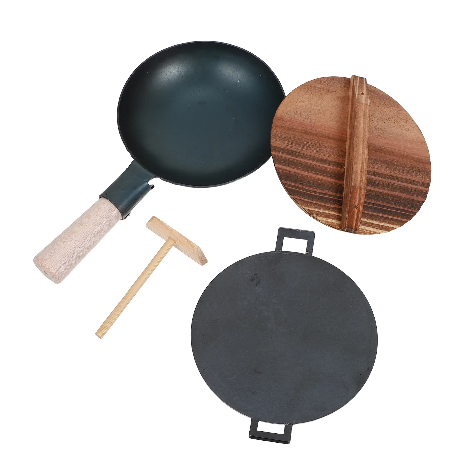 1Set Kids Keuken Speeltoestel Realistische Simulatie Kookgerei met Houten Handvat Spatel Deksel voor Kind Veilig Fantasiespel