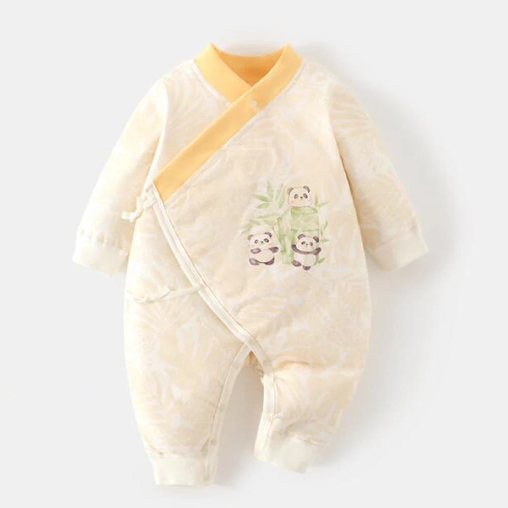 Baby Boy Winter Clothes Quilted Warm V-Neck Autumn Baby Girl Rompers Long Sleeve Cute Animal Print Newborn Onesie 0-6 Months