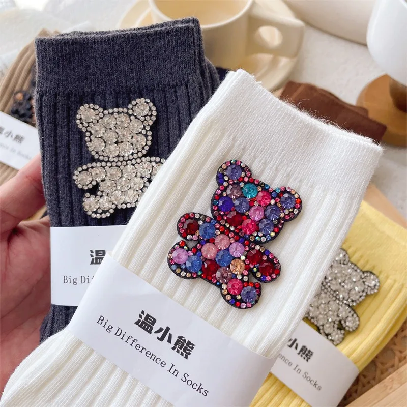 Diamond Cartoon Bear Decorative Socks, Fashionable Diamond Sparkling Women's Socks, Comfortable And Breathable Christmas Socks image 2