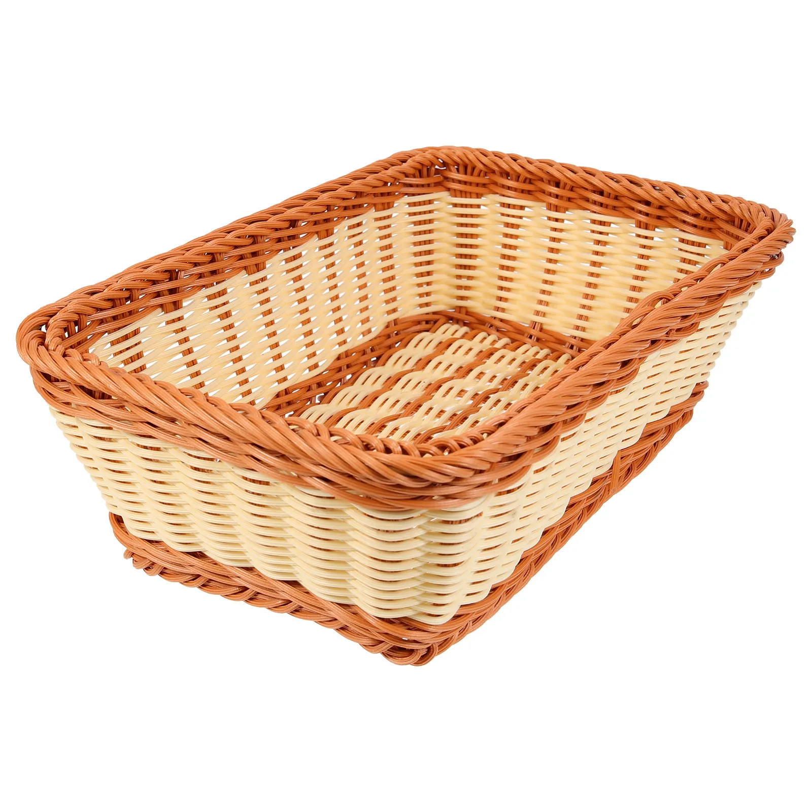 Sturdy Plastic Woven Basket Chic Bread Serving Fruit Storage Basket Tabletop Sundries Holder Creative Rustic Home Kitchen Decor