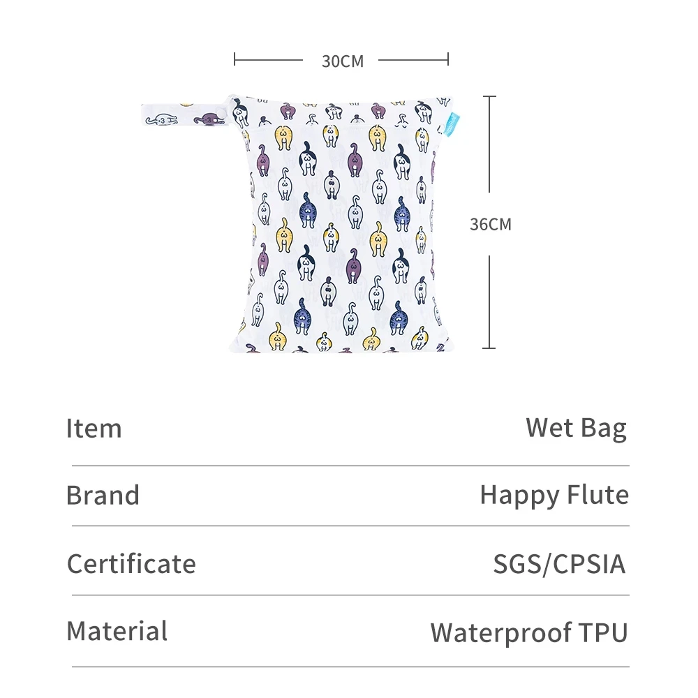 HappyFlute 3PCS 30*36CM Random Print Dry&Wet Wet Bag Snap Handle Hangable Waterproof And Washable Mummy Use Cloth Diaper Bag