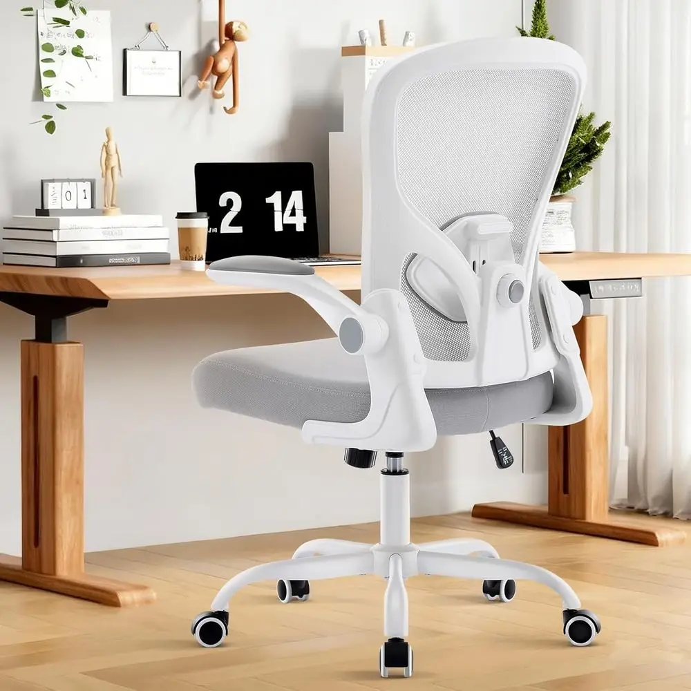 

Adjustable Ergonomic Desk Chair with Lumbar Support, Flip Armrests, and Rocking for Comfortable Home Office Use, Grey