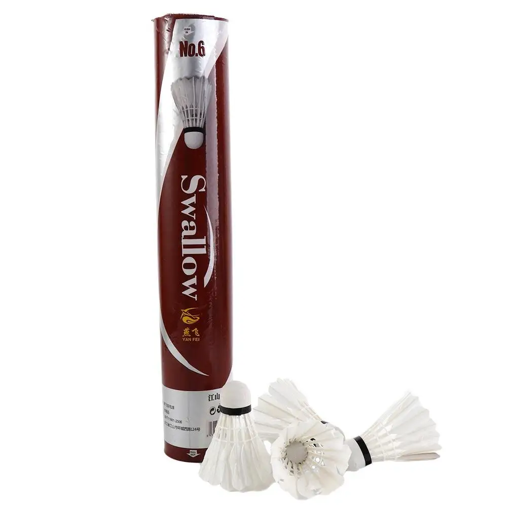 

White Super Durable Outdoor Game Cork Sports Badminton Balls Shuttlecock Goose Feather 12 Pcs