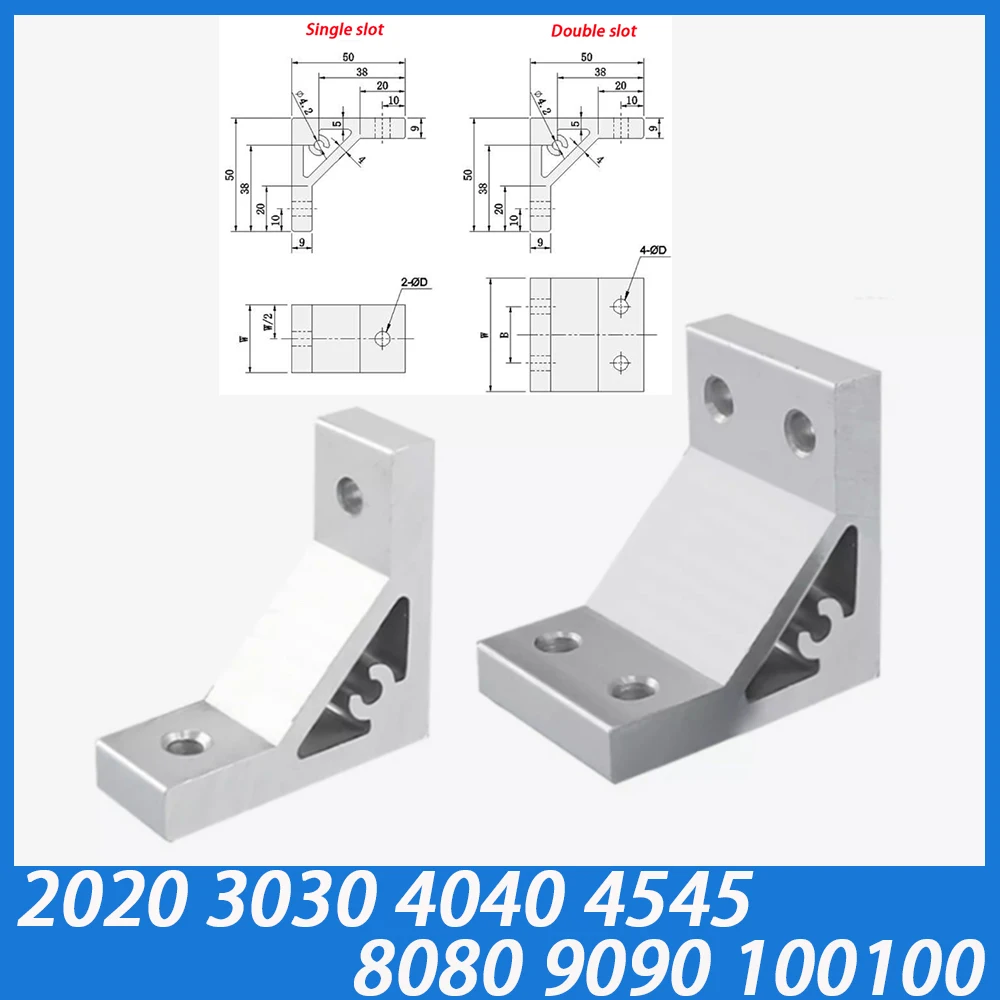 1 Sets 2020 3030-100100 Connection Joint for Aluminum Profile 90 Degree Aluminium Angle Corner Joint Bracket Single/Double Slot