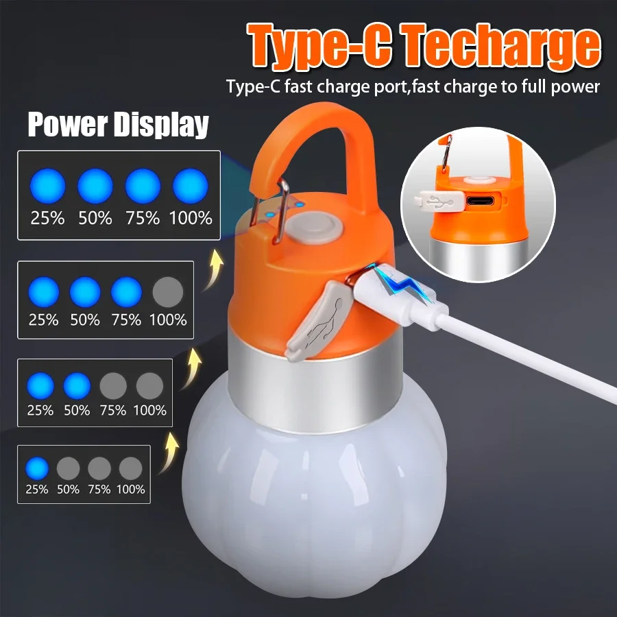 Portable LED Children's Lantern USB C Rechargeable Tent Lamp Outdoor Camping Waterproof Bulb Child Backpack Lighting Lamp