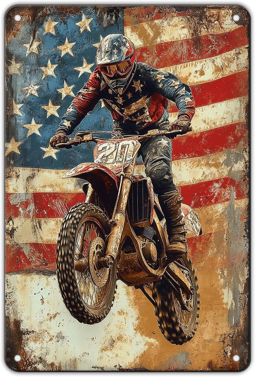 Vintage Tin Metal Sign Dirt Motocross Racing American Flag Iron Painting Wall Decoration Poster For Home School Club Man Cave