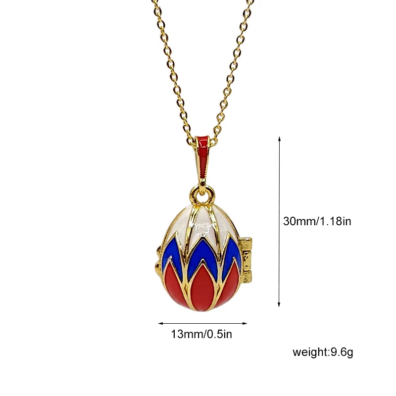 Enamel Colourful Faberge Easter Egg Pendant Necklace Jewelry Locket Brass Vintage Crystal Angel Inside Christmas Present Gift