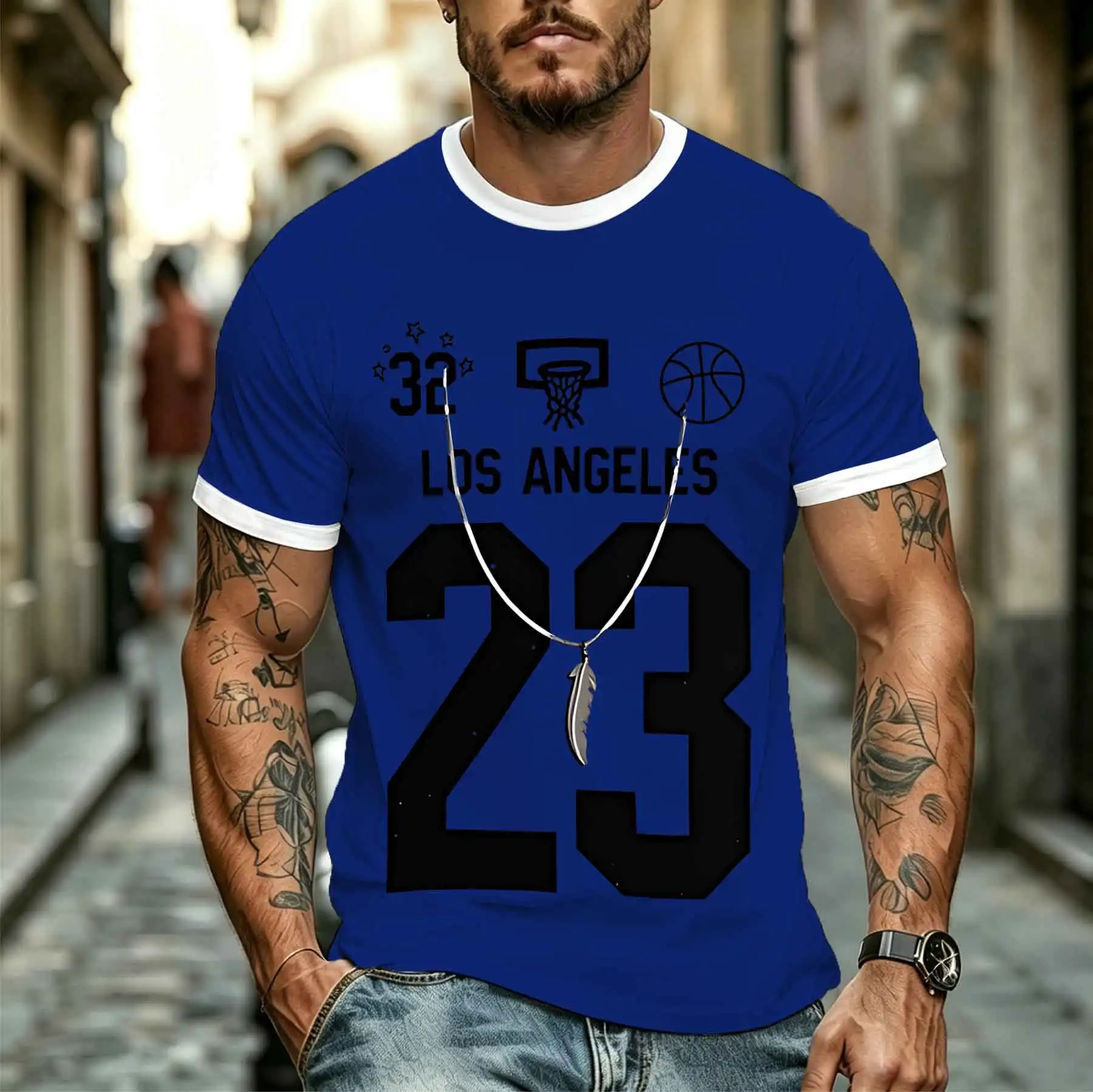 2026 new model Tee Stylish Comfortable Men's Los Angeles No.23 Basketball T-shirt Cool No.32 Dunk Print Casual Sports Top Tee fo