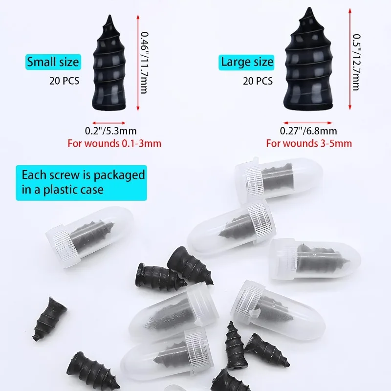 40PCS Tire Repair Kit - Rubber Nails & Screws for Fast Puncture Repair, Self-Service Tool for Car & Electromobile Tyre