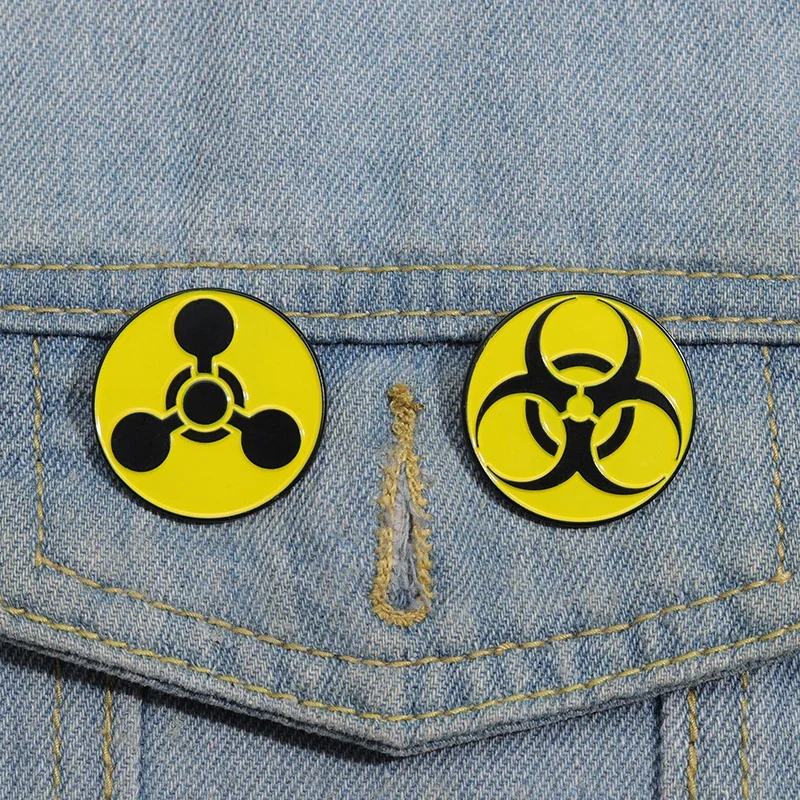 Yellow Warning Symbols Enamel Pin Biochemical Radiation Sign Brooches Lapel Badge Jewelry Backpack Shirt Accessory Wholesale