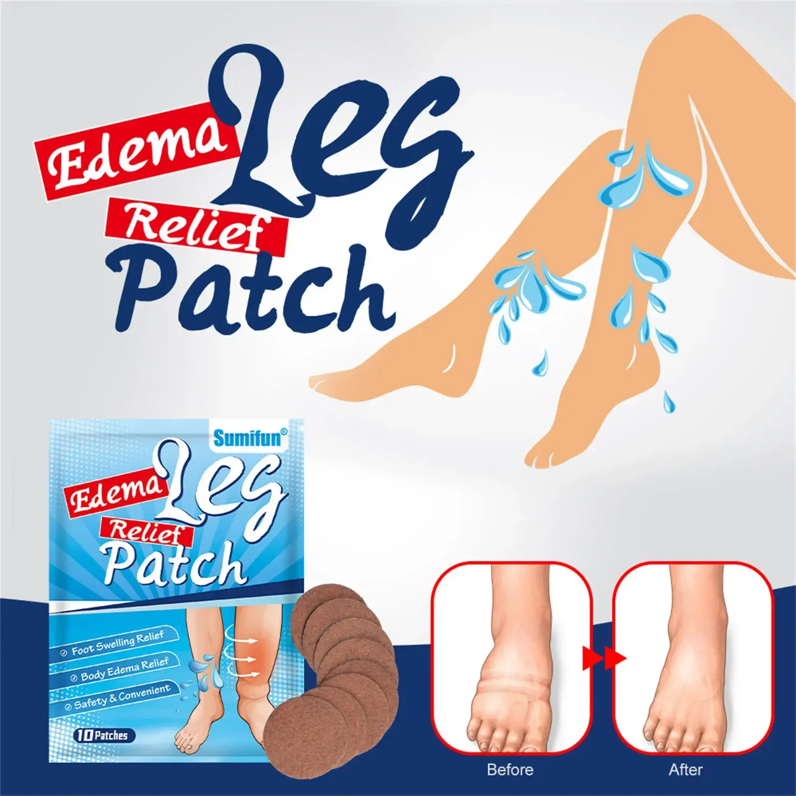 Perna Pain Relief Patch para os Pés, Remendos Médicos de Edema, Vasculite Flebite Spiderleg, Tratamento Inchaço, Adesivo de Cuidados de Saúde, 30PCs