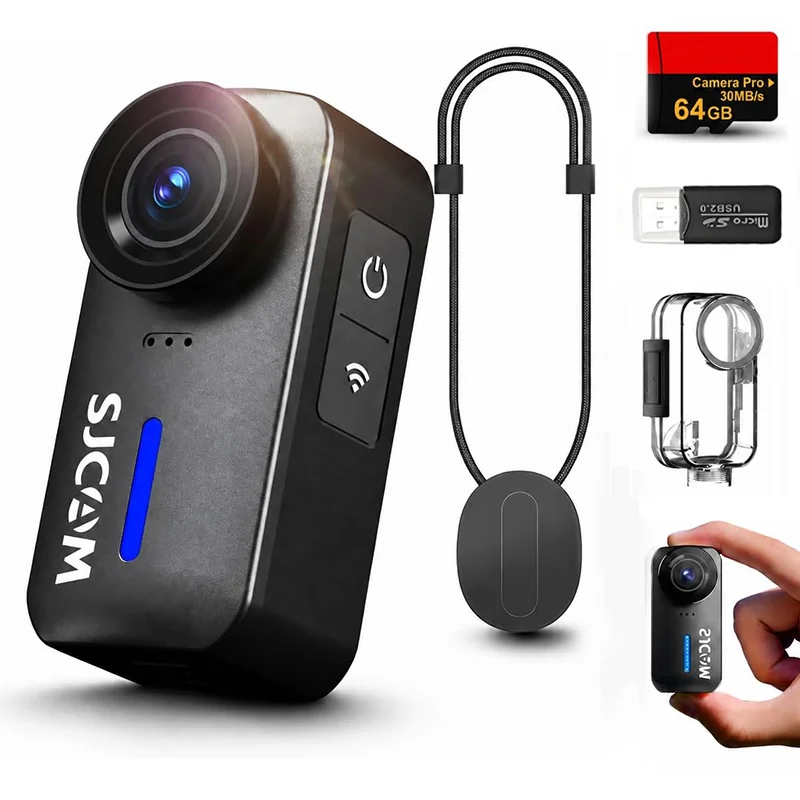 C110+4K SJCAM Black Body Camera with 64GB,Hands Free Recording,6-Axis Gyro Stabilization,170°Wide Angle Magnetic POV Camera