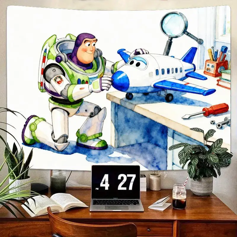

1 шт. гобелен «Базз Лайтер и самолет», настенное искусство для декора детской комнаты, подарок на тему космического рейнджера для мальчиков и девочек, современный мультяшный домашний декор