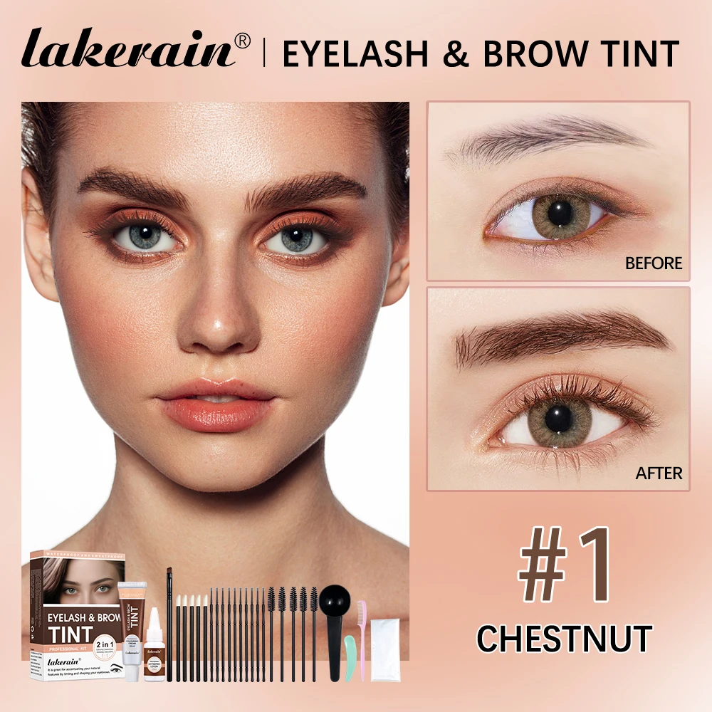 Long-Lasting 2-in-1 Eyelash & Brow Tint Kit 3 Shades Chestnut Brown Black Natural Safe Quick Easy Semi-Permanent DIY Eye Make Up