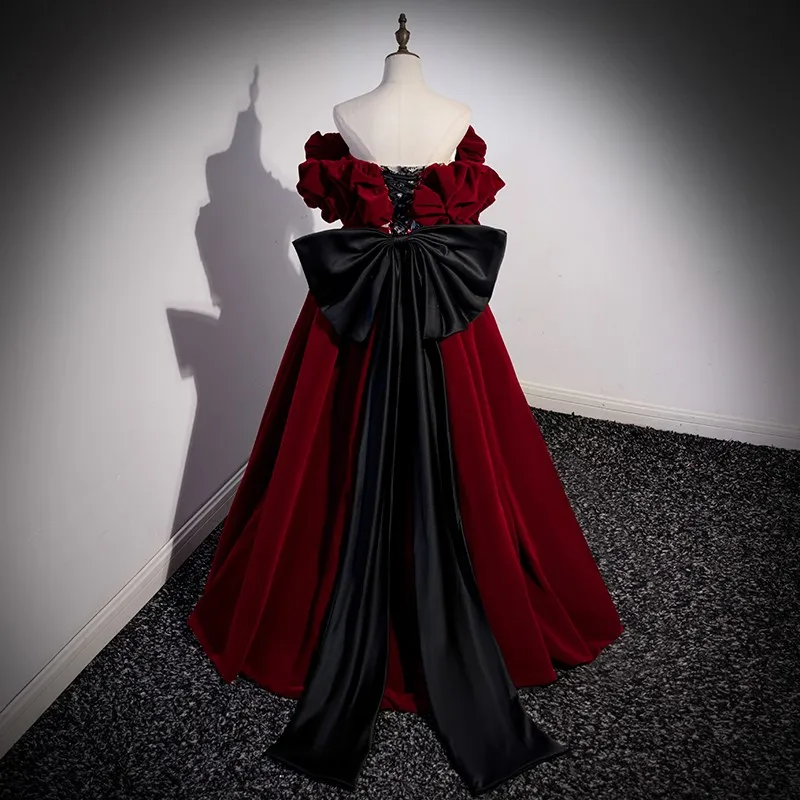 High Quality |Toasted Atmospheric Bel Canto Soloist Design Burgundy Velvet Women Dress