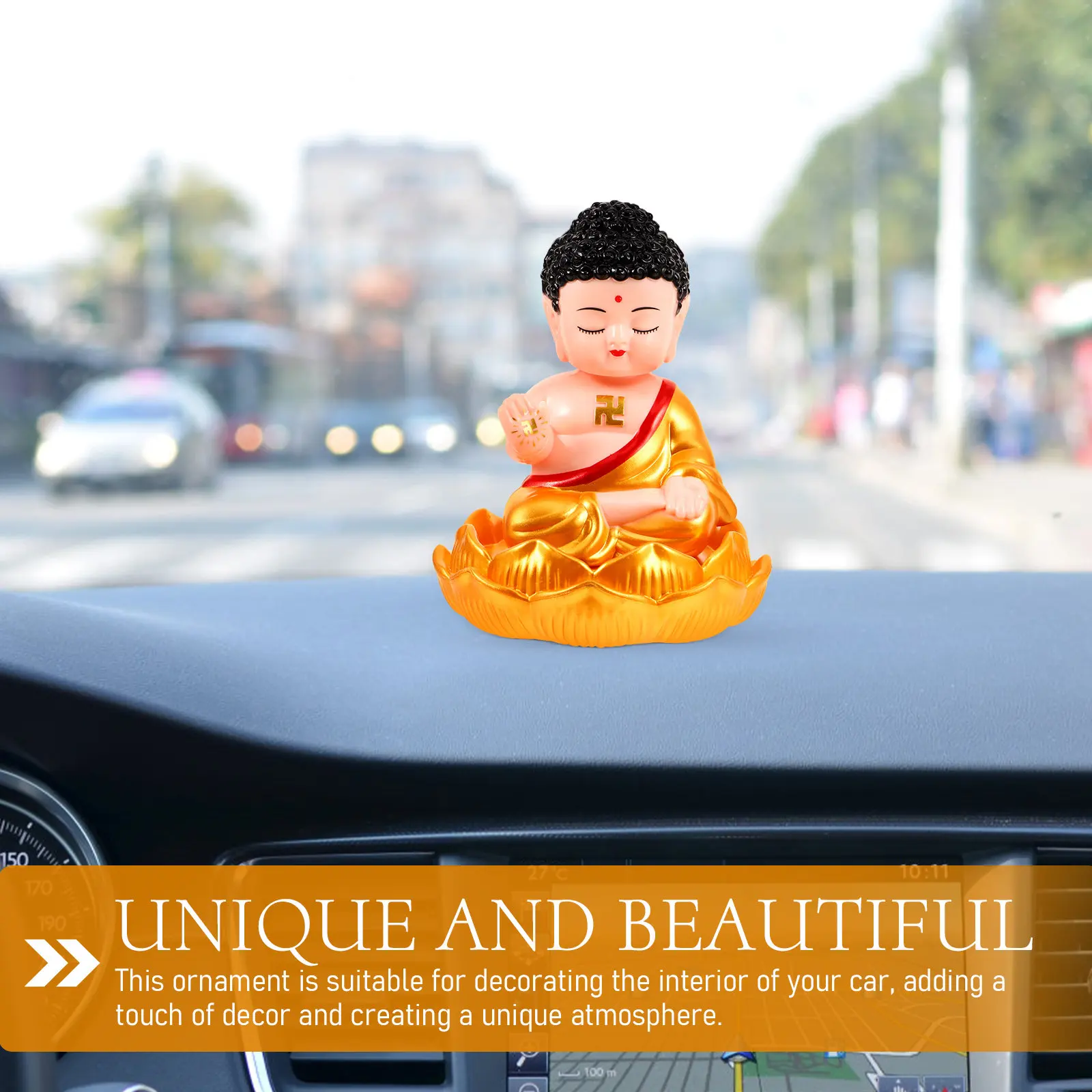 Solar Powered Buddha Car Ornament Plastic Desktop Decor for Dashboard Home Living Room Garden Balcony Bedroom Table Shelf Sofa