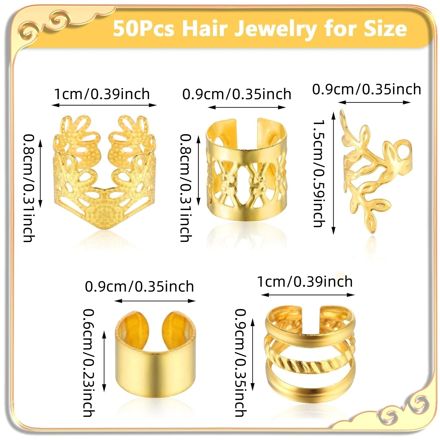 50pcs Alloy Hair Jewelry for Braids Accessories Loc Jewelry for Hair Dreadlocks Adjustable Hair Ring Hair Cuff Hair Charms Braid