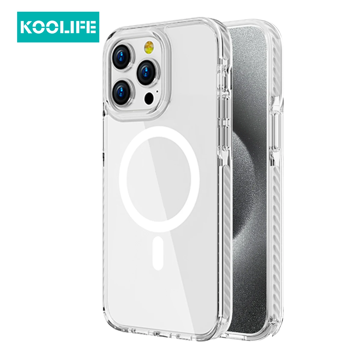 Koolife 2.0mm Transparent Magnetic Mobile Phone Protective Case with Detachable Lanyard Hole for iPhone 11 12 13 14 15 16 Promax