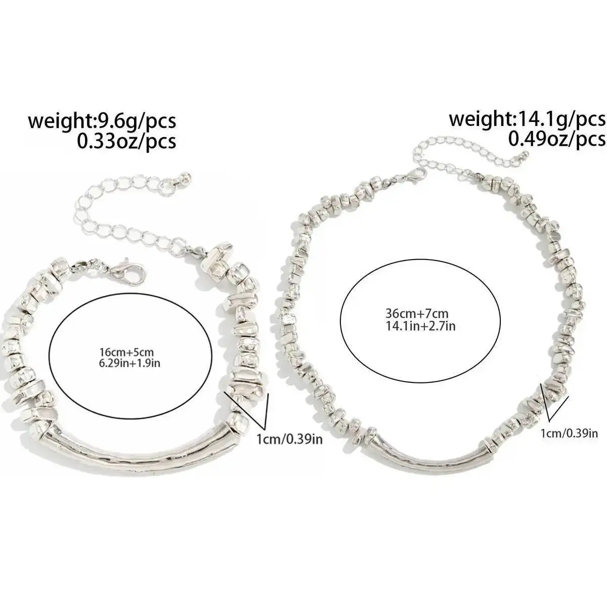 المرأة العصرية الحد الأدنى CCB حبة غير النظامية المختنق قلادة وسوار مجموعة مع خط معدني سلسلة الترقوة مجوهرات الأزياء #5