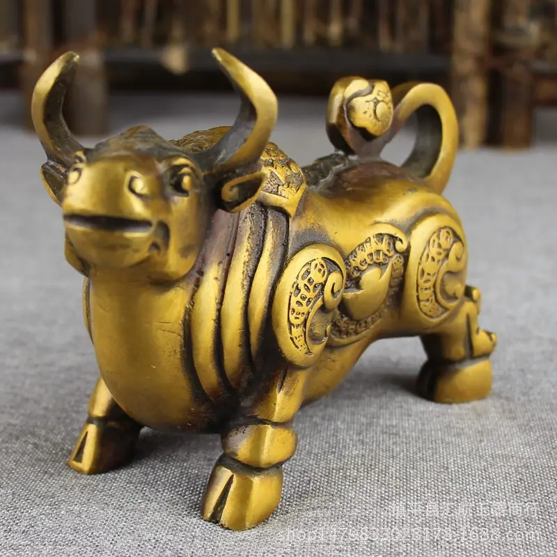 

Oraments pure Copper Antique Collection Crafts Girl Brown Cow Full body Statue