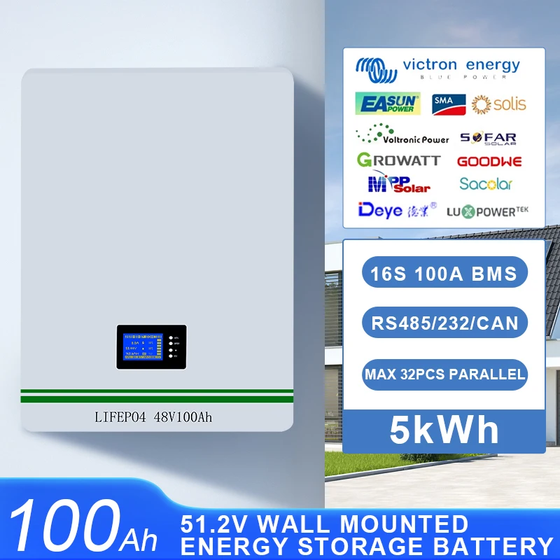 

51.2V100Ah Solar Home Photovoltaic Energy Storage System Wall Mounted 48v LiFePO4 Battery 5KWH