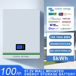 51.2V100Ah Solar Home Photovoltaic Energy Storage System Wall Mounted 48v LiFePO4 Battery 5KWH