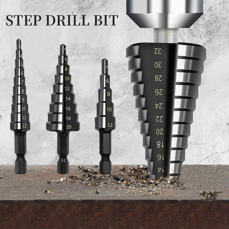 

3-12 4-12 4-20 32mmStraight Groove Step Drill Bit Set Wood Metal Hole Cutter Cone Cleaver Hole Saw Punch Tools Jig For Drilling