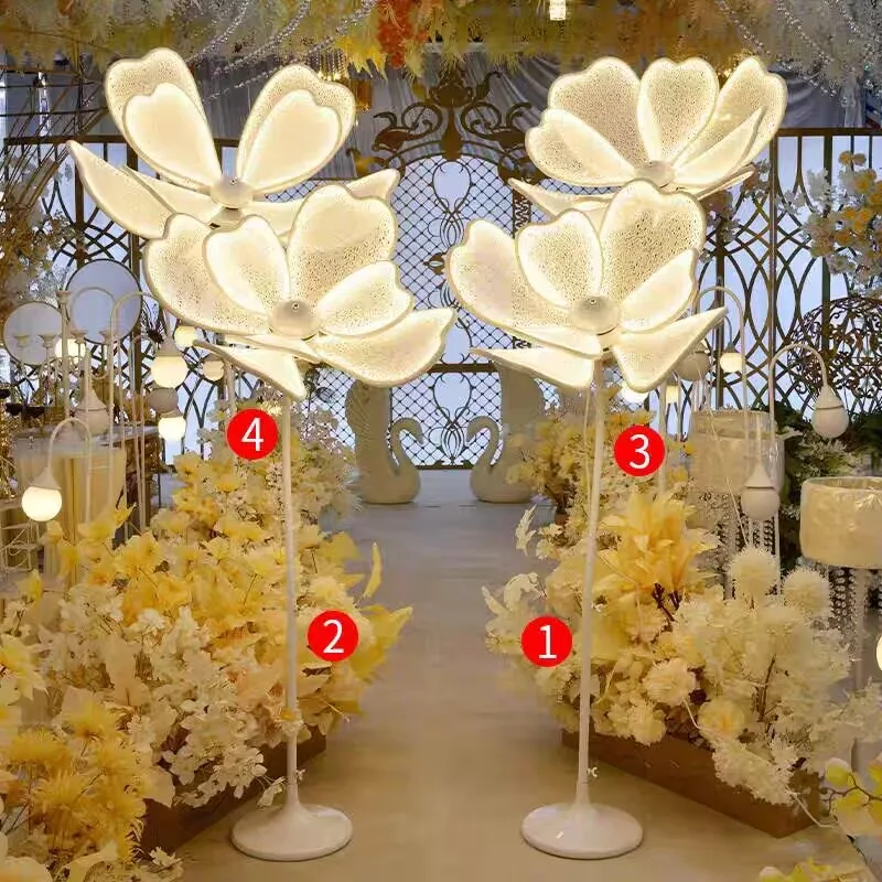 

Modern Led Floor Light White Lace For Party Stage Shining Peony Flower Road Lead Wedding Decoration Standing Lamp