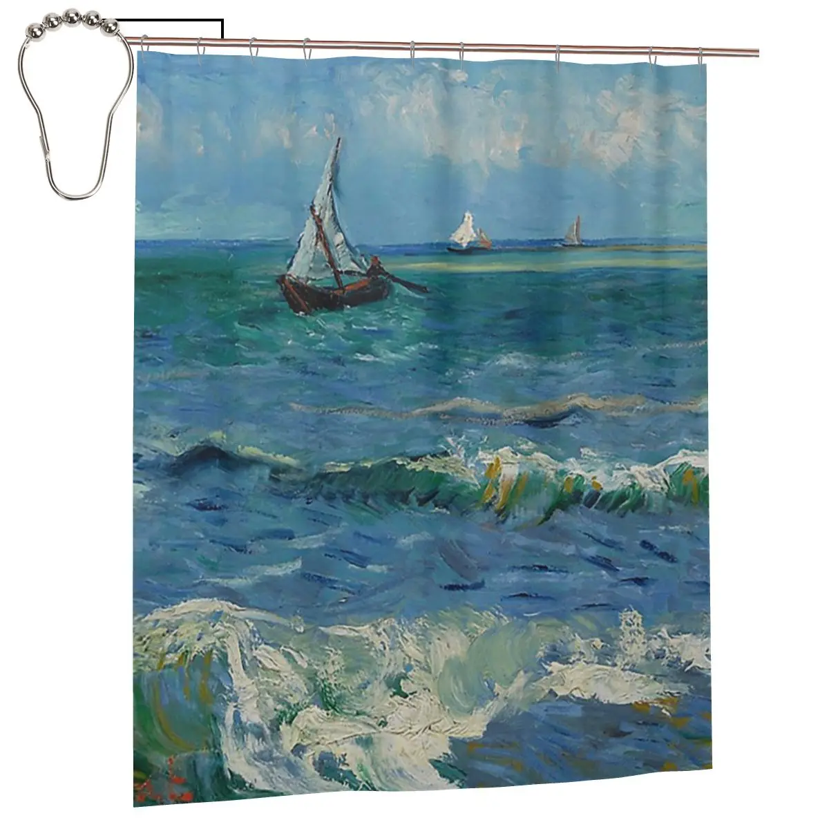 Seascape Near Les Saintes-Maries-de-la-Mer, 1888 Painting Shower Curtain Bathroom Polyester Waterproof Bath Curtains with Hooks