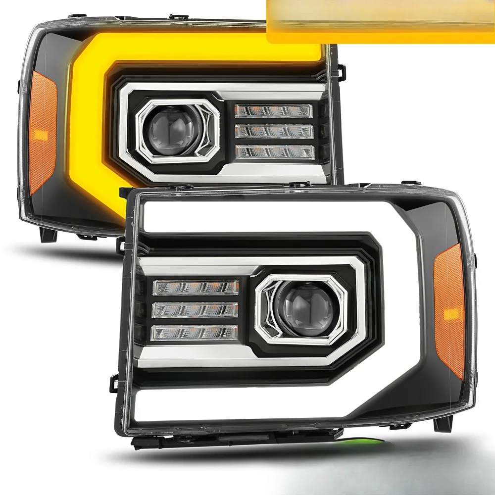

[Sequential Signal/DRL] For 07-13 GMC Sierra Polish Black Projector Headlights