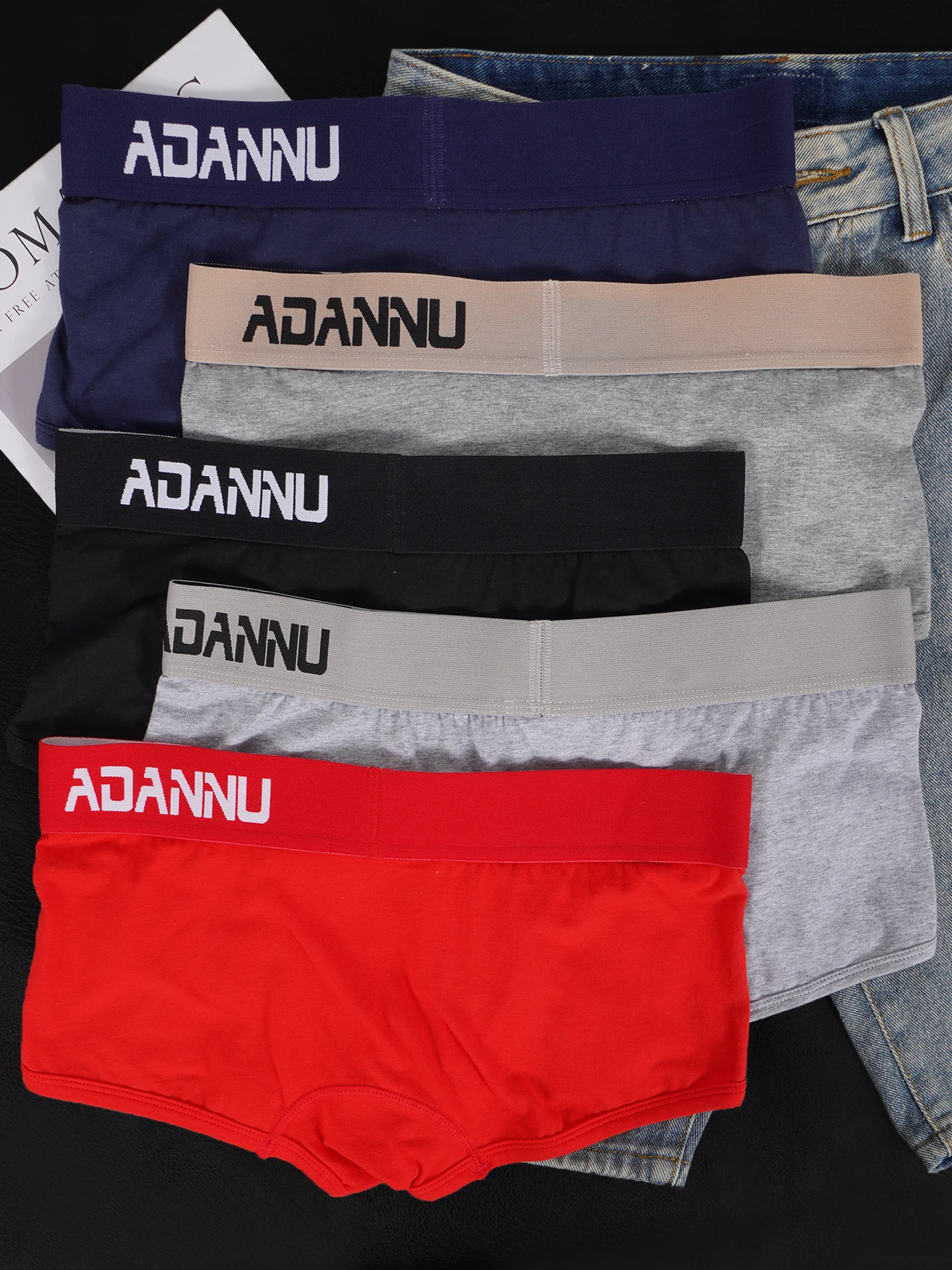 Men's Cotton Boxer Briefs, ADANNU Logo Wide Waistband 3D Convex Pouch Slim Fit Underwear, Soft Breathable Daily Boxers image 6
