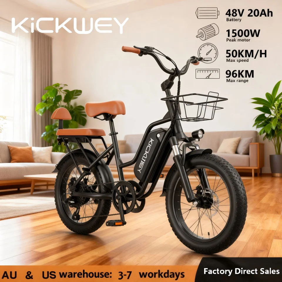 250W Women's Electric Bicycle, Two-Seater Electric Bike, Road, Mountain & Sandy Terrain Riding E-bike, Kickwey LD20 1500W E-bike image 1