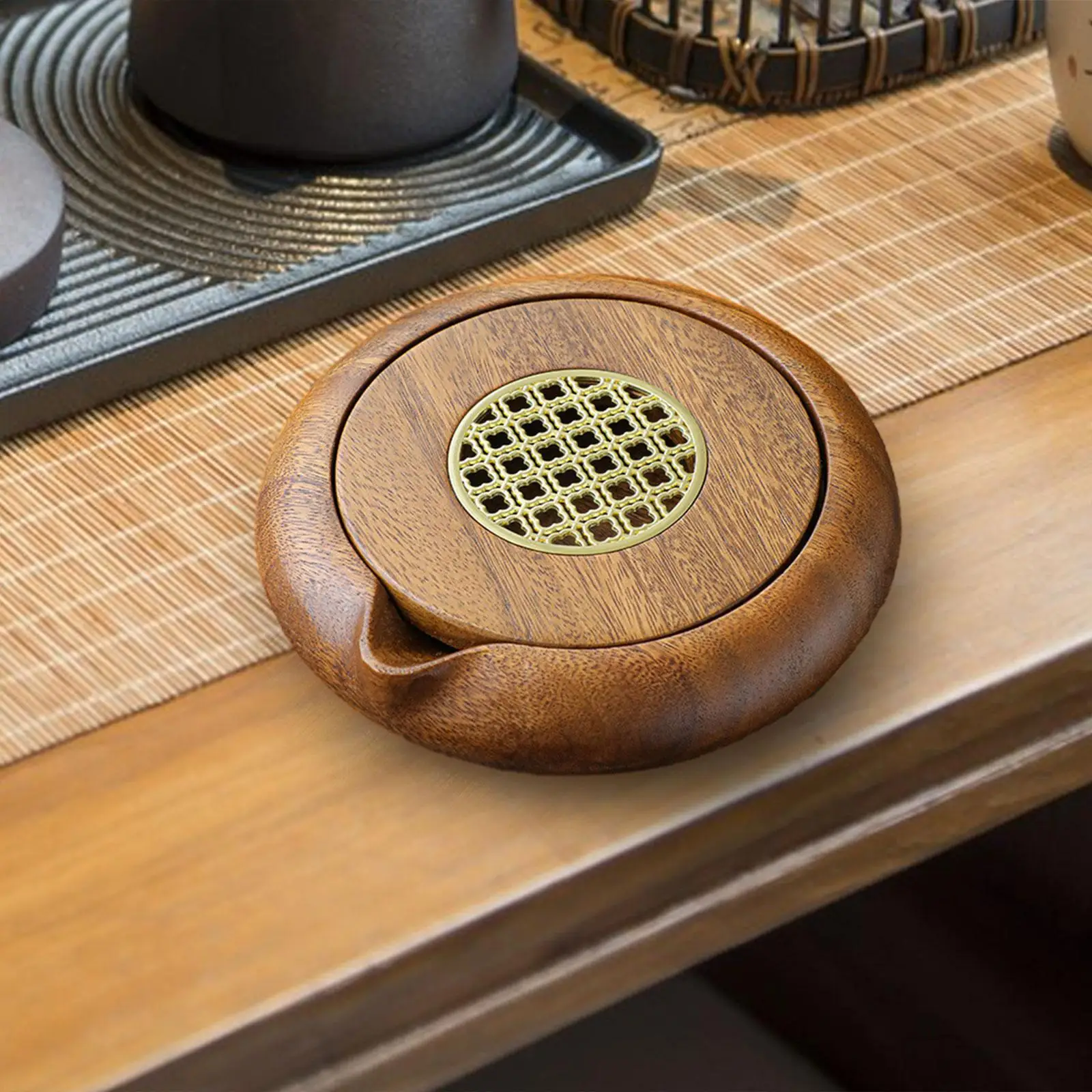 

Китайский поднос для чая Gongfu, горшок для хранения воды, полированная поверхность, ореховое дерево, бытовая платформа для сухого замачивания, универсальный круглый орнамент