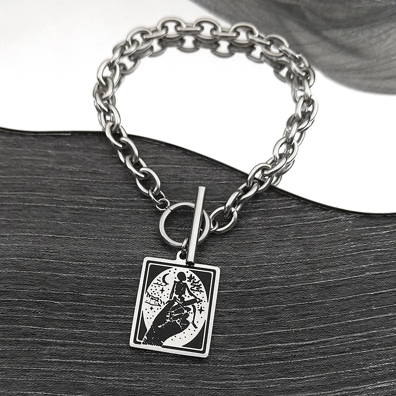 Magic Hand Skull Moon Bracelet for Women Men Stainless Steel Silver Color Halloween Square Hand Chain Jewelry Gift
