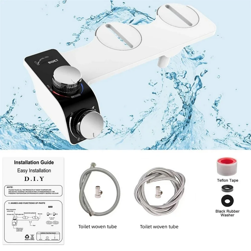 Simple Installation Bidet Attachment Ultra-Slim Toilet Seat Attachment Dual Nozzle Bidet Hot Cold Dual Jet Non-Electric Sprayer