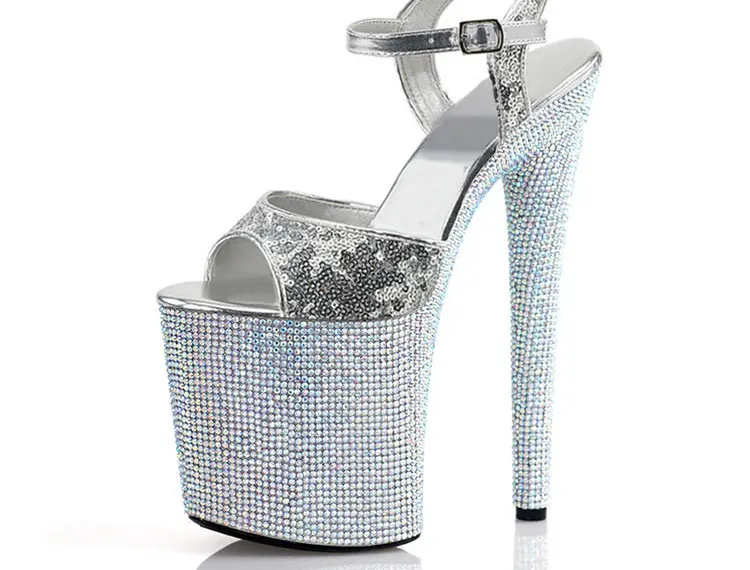Stripper Shoes Clear 20cm Rhinestone Platform Hate Sky High Sandals Nightclub Model Shining 8inches High Heels New Bride Exotic