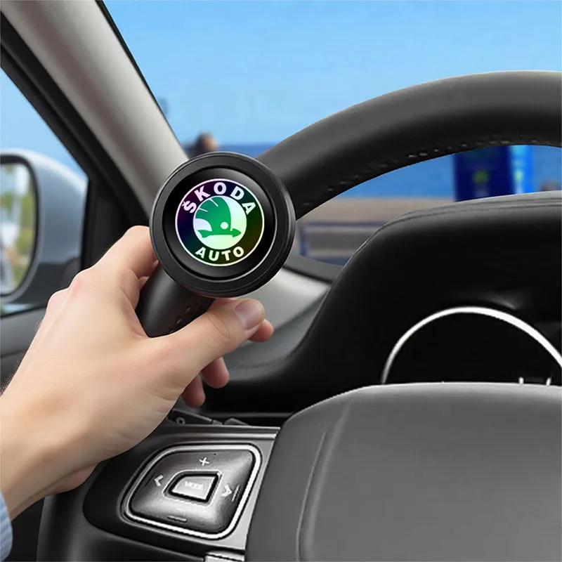 

Car Logo Steering Wheel Booster Ball Labor Saving Knob Car Accessories For Skoda Octavia VII Fabia Kodiaq Karoq Kamiq