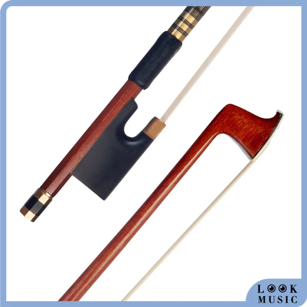 LOOK Standard 4/4 Violin Bow Brazilwood Round Stick W/ Ebony Frog Mongolian Horse Hair Bow Well Balance