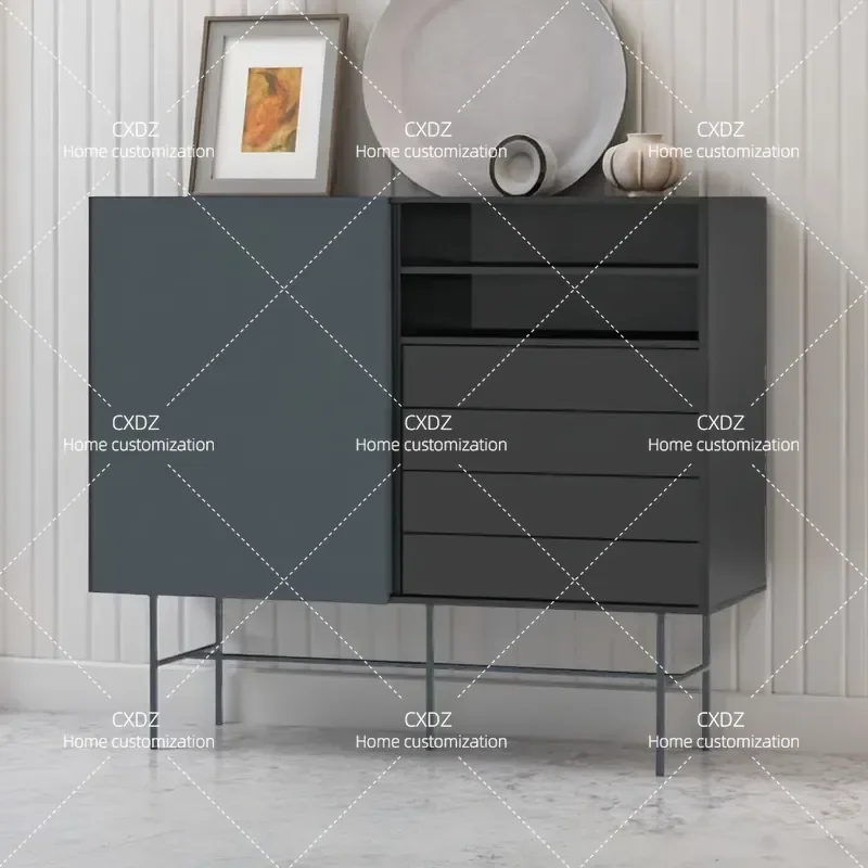Light Luxury Minimalist Painted Dining Side Cabinet with Drawers Modern Storage Locker for Living Room Entrance Household