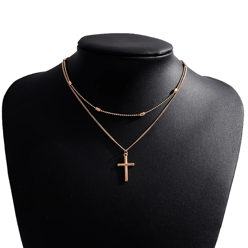 Vintage Kreuz Anhänger Halskette für Frauen Gold Silber Farbe Mehrschichtige Ovale Perlen Kette Halskette Minimalismus Weiblichen Schmuck – Detail 6