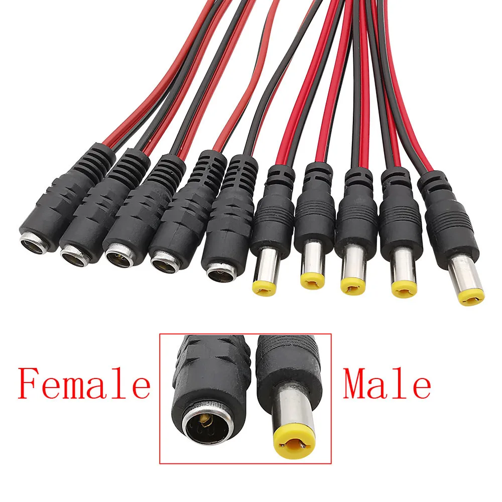 5.5x2.1mm DC Power Pigtail Wire Connector 25CM 12V 5.5*2.1mm DC Male Plug & Female Jack Adapter kabla do kamery bezpieczeństwa CCTV